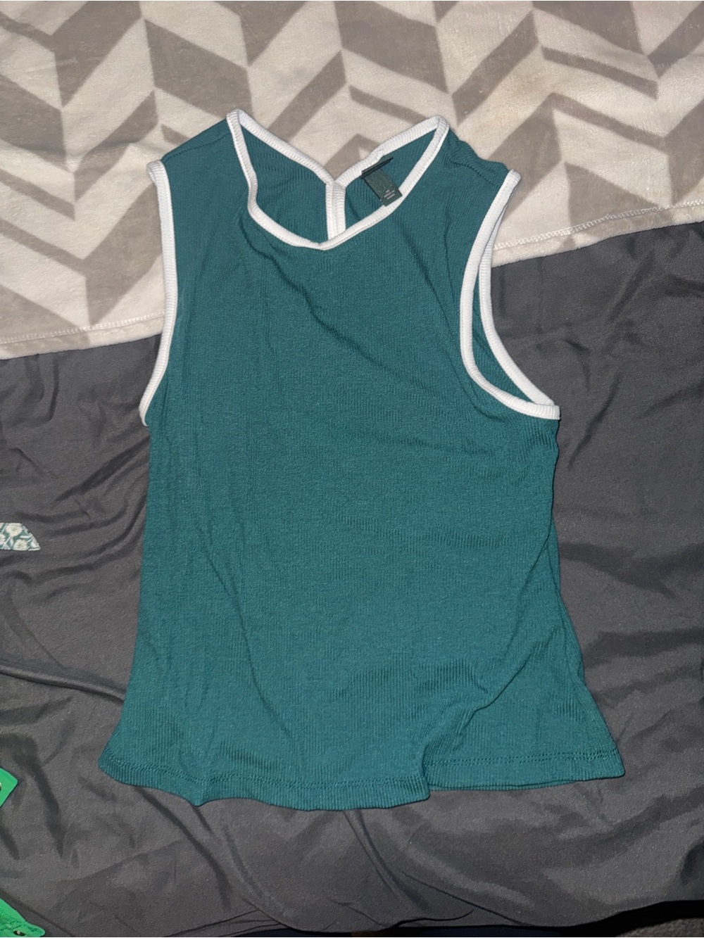 wild fable Teal Ribbed Tank with White Trim